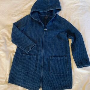 J. Jill Indigo Quilted Coatigan in denim blue